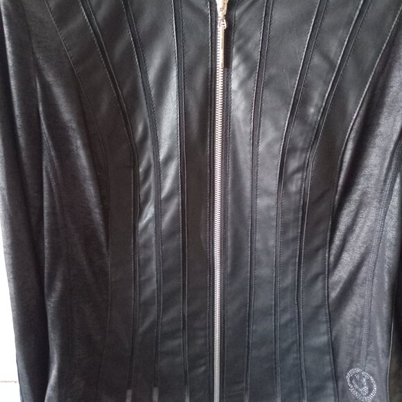 Sportalm Women's Black Faux Leather Jacket Swarovski Biker Urban Whimsigoth Sz 8 - Picture 10 of 12
